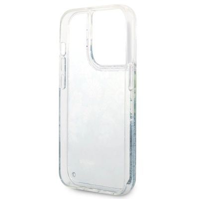 7. Etui Guess Flower Liquid Glitter na iPhone 14 Pro Max - zielone
