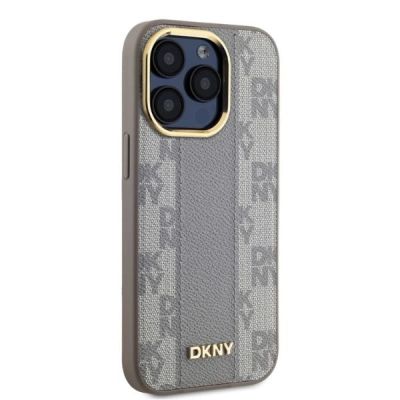 4. Etui DKNY Leather Checkered Mono Pattern MagSafe na iPhone 15 Pro - beżowe