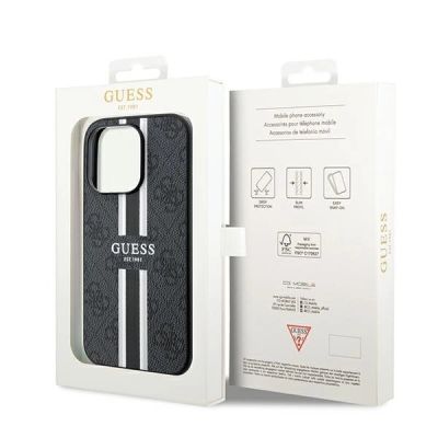 8. Etui Guess 4G Printed Stripes MagSafe na iPhone 15 Pro Max - czarne