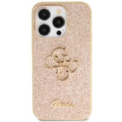 3. Etui Guess Glitter Script Big 4G na iPhone 14 Pro - złote