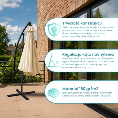 11. Extralink Black Forest Garden Umbrella with Side Panels, Large 3m Beige Cantilever Parasolowy do patio ze wspornikiem Sześciokąt Beżowy, Czarny