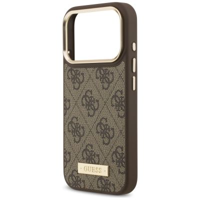 6. Etui Guess 4G Logo Plate MagSafe na iPhone 17 Pro - brązowe