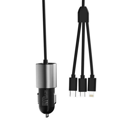 10. Dudao 3w1 ładowarka samochodowa USB 3,4 A wbudowany kabel Lightning / USB Typ C / micro USB czarny (R5ProN black)