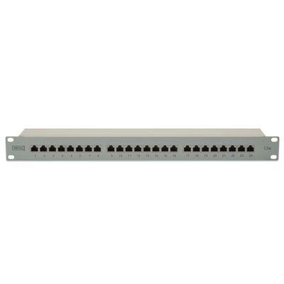 Digitus Panel krosowy (patch panel) 19'' 24x RJ45, LSA poziom, kat.5e, ekranowany, 1U, szary, prowadnica kabli