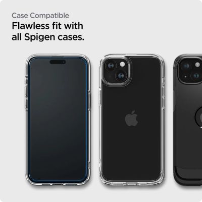 9. Szkło hartowane Spigen ALM Glass FC na iPhone 15 - czarne 2 szt.