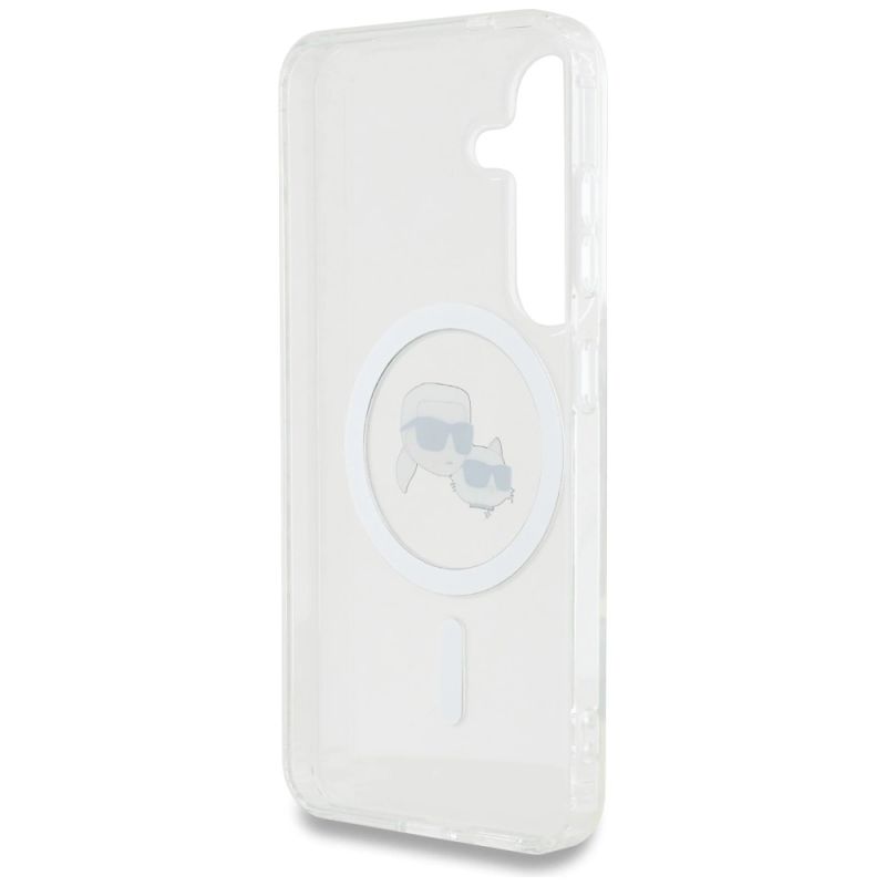 7. Etui Karl Lagerfeld Button Karl & Choupette Heads Printed Logo MagSafe Samsung Galaxy S25 biały