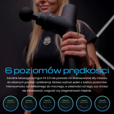 6. Extralink Massage Gymgun Fit 2.0 Pro | Pistolet do masażu | 7 głowic, 6 trybów