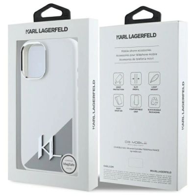 8. Etui Karl Lagerfeld Silicone Initial Metal Logo MagSafe na iPhone 16 - białe