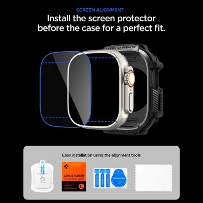 9. Etui Spigen Rugged Armor + Szkło hartowane 9H na Apple Watch Ultra 49 mm - czarne matowe