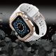 9. Pasek z etui ochronnym Protect Strap Band do Apple Watch 38 / 40 / 41 mm opaska obudowa pancerna - biały, różowe złoto