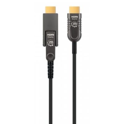 4. Kabel światłowodowy MANHATTAN Active High Speed HDMI z odłączanym złączem 4K@60Hz UHD, HDMI męski na Micro HDMI męski (typ D) i odłączany męski HDMI (typ A), 50m, HEC, ARC, styki pozłacane (355537)
