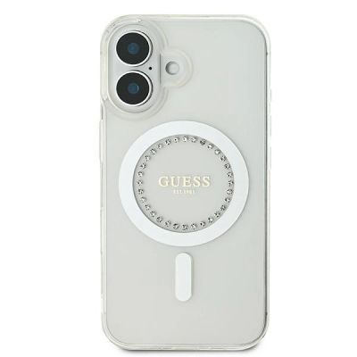 3. Etui Guess IML Rhinestones MagSafe na iPhone 16 - białe