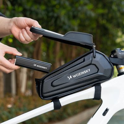4. Sakwa rowerowa Wozinsky na ramę pancerna z kieszonką na telefon 1.7 l - czarna
