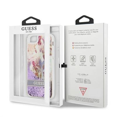 8. Etui Guess Flower Liquid Glitter na iPhone SE 2022 / SE 2020 / 7 / 8 - fioletowe