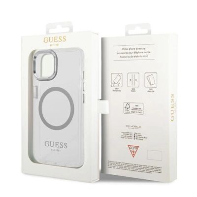 8. Etui Guess Metal Outline MagSafe na iPhone 14 - srebrne