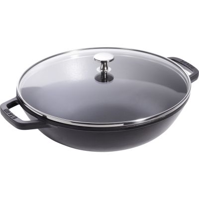 Wok żeliwny z pokrywką Staub - 30 cm, Czarny
