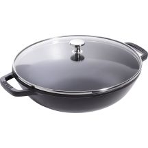 Wok żeliwny z pokrywką Staub - 30 cm, Czarny