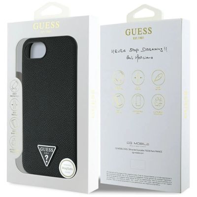 8. Etui Guess Grained Triangle MagSafe na iPhone 16e - czarne