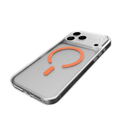 8. Etui Puro Lite Mag TPU+PC kompatybilne z MagSafe na iPhone 17 Pro - przezroczyste z pomarańczowym pierścieniem