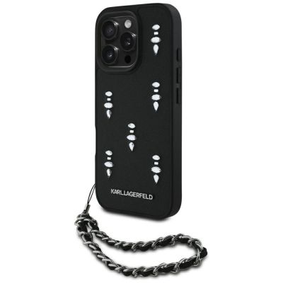 Etui Karl Lagerfeld Saffiano Crystals w/Chain na iPhone 16 Pro Max - czarne
