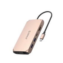 Stacja dokująca USB-C Orico XCR 12w1 2x USB-A 3.1 1x USB-A 2.0 1x USB-C PD 100 W 1x USB-C 3.1 2x HDMI 2.0 4K 60 Hz 1x DisplayPort 1.4 4K 60 Hz 1x SD 3.0 1x microSD 3.0 1x RJ45 Gigabit Ethernet 1x audio CTIA 3,5 mm - różowo-złota