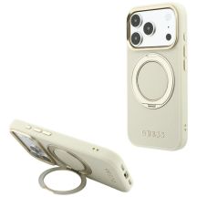Etui Guess Ring Stand 360 Grained Classic Logo MagSafe na iPhone 18 Pro / 17 Pro - beżowe