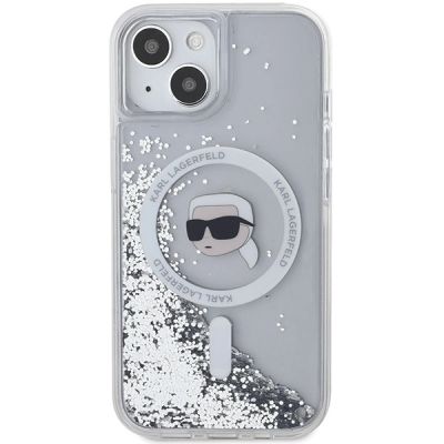 3. Etui Karl Lagerfeld Liquid Glitter Karl Head MagSafe na iPhone 15 / 14 / 13 - przezroczyste