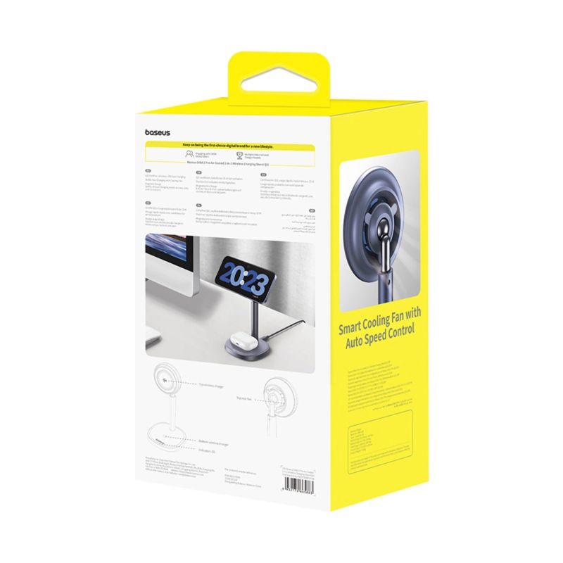 12. Ładowarka indukcyjna Baseus Orbit 2 Pro MagSafe Qi2 20W 2 w 1 z chłodzeniem - szara