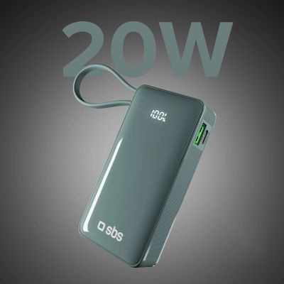 4. Powerbank SBS 10000 mAh 20W z wbudowanym kablem USB-C i wyświetlaczem cyfrowym - szary