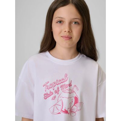 4. T-shirt bawełniany dziewczęcy 4F 4FJRSS26TTSHF3983-11S
