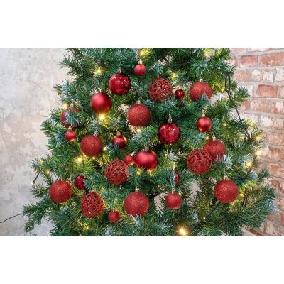 24. BOMBKA DEKORACYJNA PLASTIKOWA 6CM SET 35 SZT CZERWONA