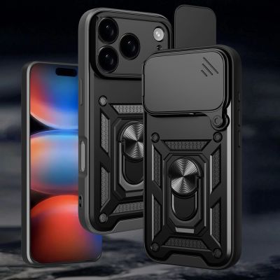 9. Etui Hybrid Armor Camshield na iPhone 17 Pro pancerne z podstawką i osłoną aparatu - czarne