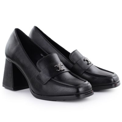 2. Półbuty damskie mokasyny na obcasie czarne Potocki SZ12783