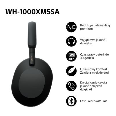8. Słuchawki bezprzewodowe SONY WH-1000XM5SA Black