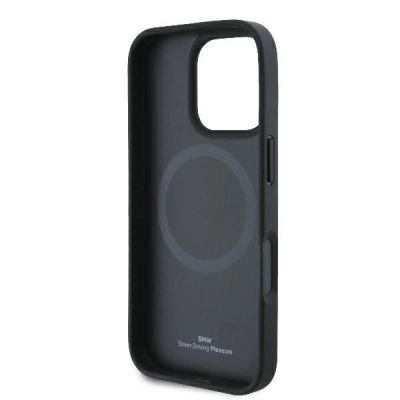7. Etui BMW Signature Leather Half Textured & Circle MagSafe na iPhone 16 Pro - czarne