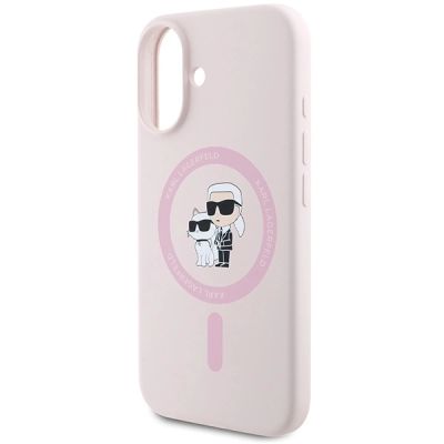 6. Etui Karl Lagerfeld Silicone Karl&Choupette Heads Ring MagSafe na iPhone 16 Plus - różowe
