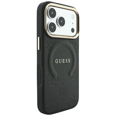 4. Etui Guess Saffiano Peony & Ring MagSafe na iPhone 17 Pro Max / 18 Pro Max - czarne