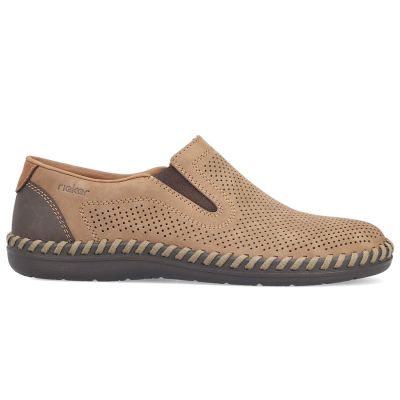 2. Skórzane półbuty męskie ażurowe wsuwane beżowe Rieker B2460-25