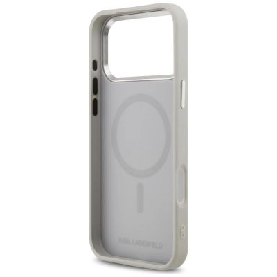 7. Etui Karl Lagerfeld Karl & Choupette Pins MagSafe do iPhone 17 Pro - szare