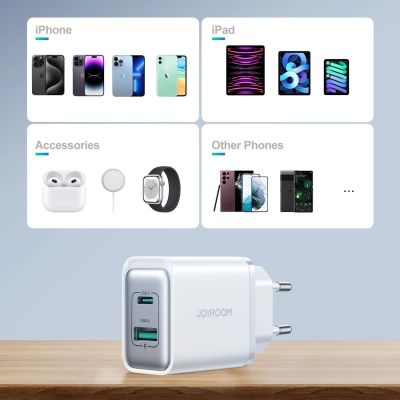 9. Ładowarka Joyroom JR-TCF15 sieciowa USB-C / USB-A 30W - biała