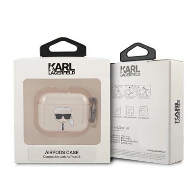 3. Etui Karl Lagerfeld Glitter Karl's Head na AirPods 3 - złote