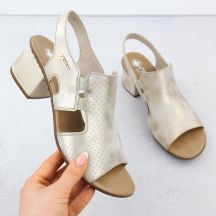 Sandały damskie na obcasie wsuwane złote Rieker 64665-60