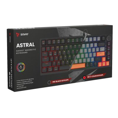 4. SAVIO KLAWIATURA MAGNETYCZNA ASTRAL BLACK OUTEMU WHITE JADE RGB 3 KOLORY KEYCAPÓW