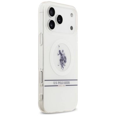 4. Etui US Polo DH and Bottom Stripe Logo MagSafe na iPhone 17 Pro Max - białe