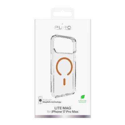 2. Etui Puro Lite Mag TPU+PC kompatybilne z MagSafe na iPhone 17 Pro Max - przezroczyste z pomarańczowym pierścieniem