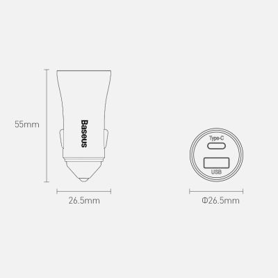 20. Baseus Golden Contactor Pro szybka ładowarka samochodowa USB Typ C / USB 40 W Power Delivery 3.0 Quick Charge 4 + SCP FCP AFC szary (CCJD-0G)