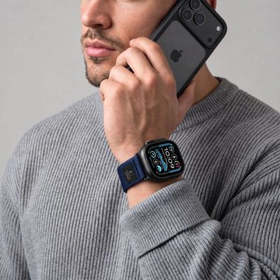 5. Pasek Tech-Protect Nylon Elite na Apple Watch 44 / 45 / 46 / 49 mm - granatowo-pomarańczowy