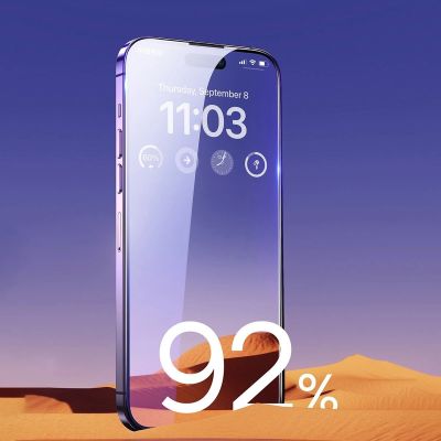 13. Baseus szkło hartowane do iPhone 14 Pro Max na cały ekran z filtrem Anti Blue Light i osłoną na głośnik 0.3mm + ramka montażowa