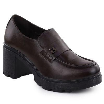 Półbuty mokasyny damskie na klocku brązowe Potocki SZ12700