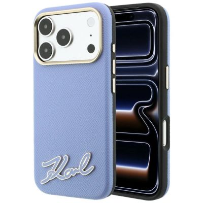 Etui Karl Lagerfeld Grained with Resin Signature Logo MagSafe na iPhone 18 Pro / 17 Pro - jasnoniebieskie